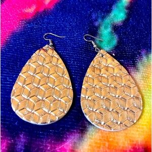 Shiny Faux Leather Gold Textured Earrings